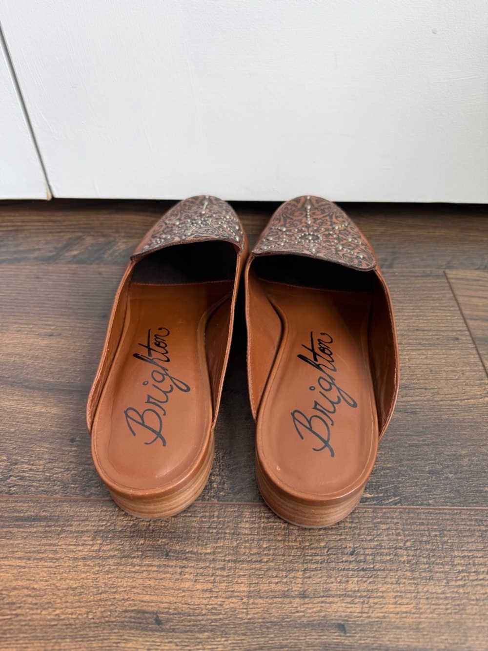 Brighton Women’s Icon Luggage Vacchetta Laser Mules Brown Size 9 - Picture 8 of 11